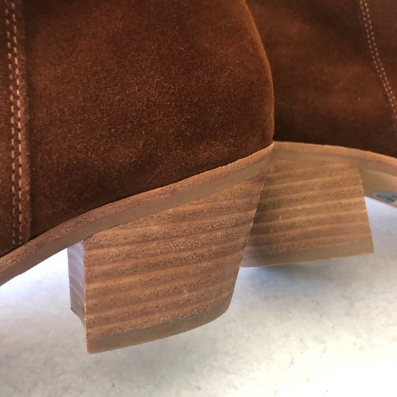 Steve Madden Lucca Pieced Suede Over the Knee Stacked Heel Boot, Cognac 9.5 - Picture 12 of 12